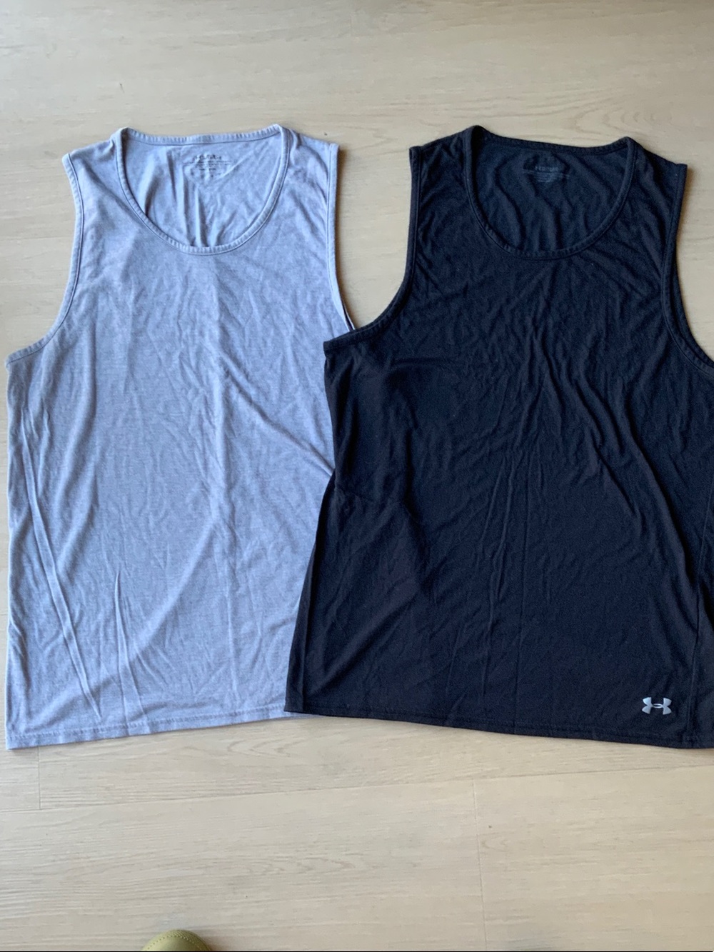 Under Armour Men’s Black and Light Gray Athletic Tank Tops (Pair)